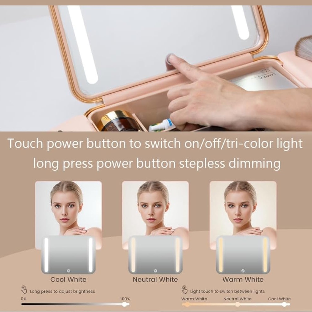 Black & Gold Makeup Case LED Lighted Mirror Portable Travel Makeup Organizer - Picture 3 of 10